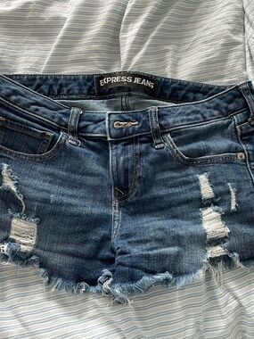 Express Dark Blue Distressed Denim Jean Shorts